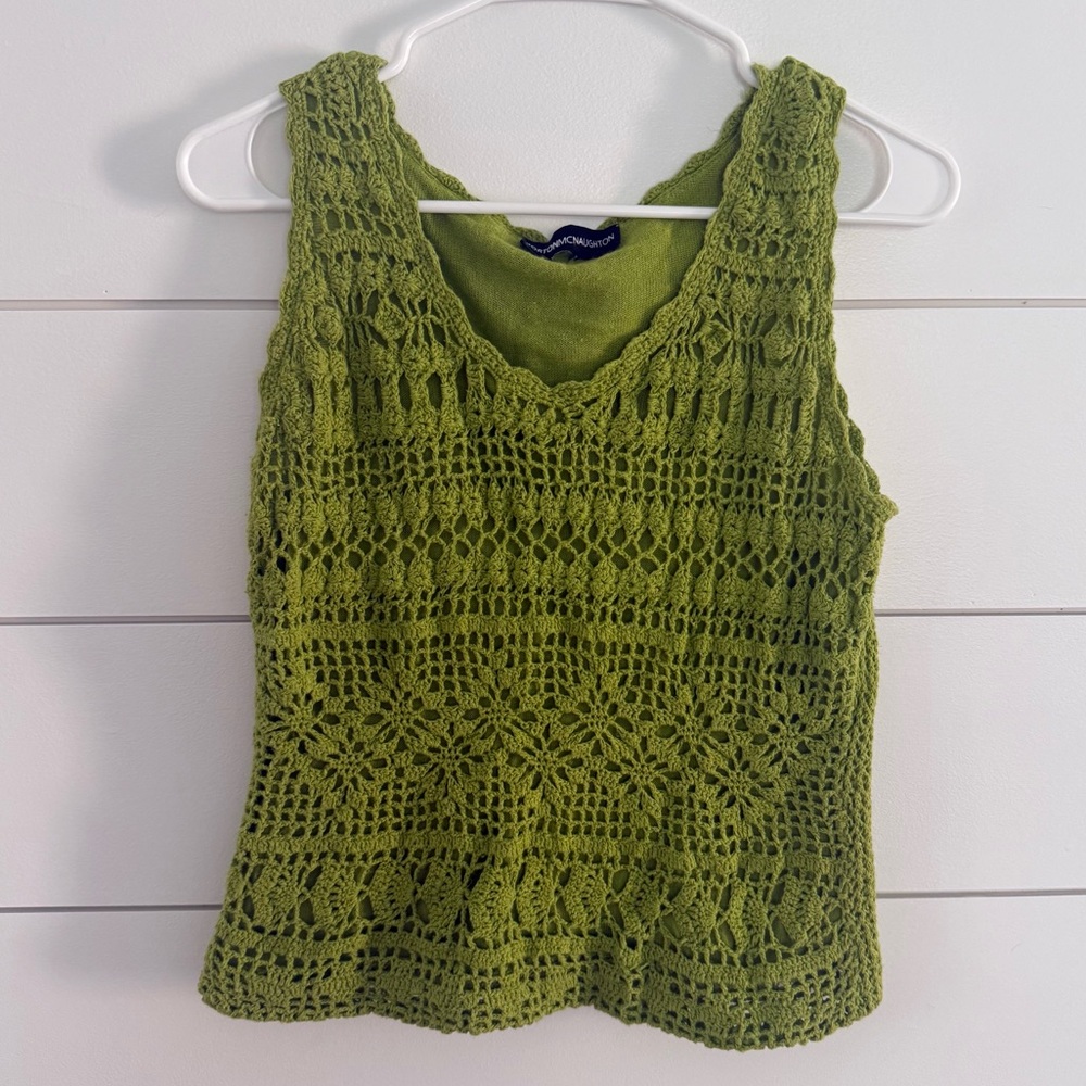 Crochet Tank Top Size Small Green Lined Boho Beachy Summer Norton McNaughton